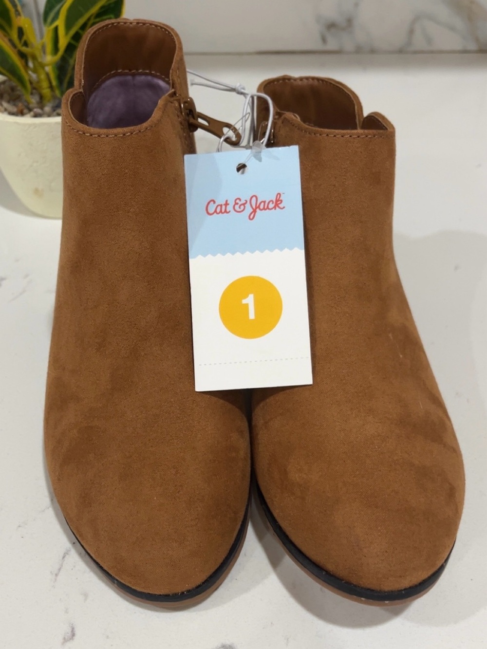 Cat & Jack Cognac Suede-Look Ankle Booties - Picture 2 of 4